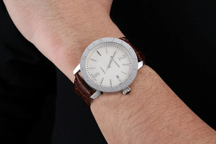 Bvlgari Novelties White Dial Silver Case Brown Leather Strap new121214