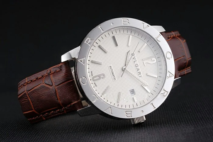 Bvlgari Novelties White Dial Silver Case Brown Leather Strap new121214