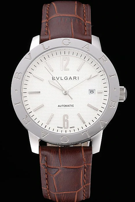 Bvlgari Novelties White Dial Silver Case Brown Leather Strap new121214