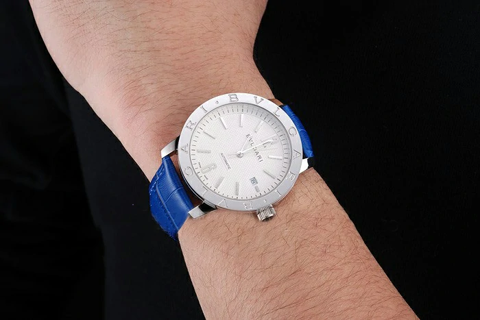 Bvlgari Novelties White Dial Silver Case Blue Leather Strap new121215