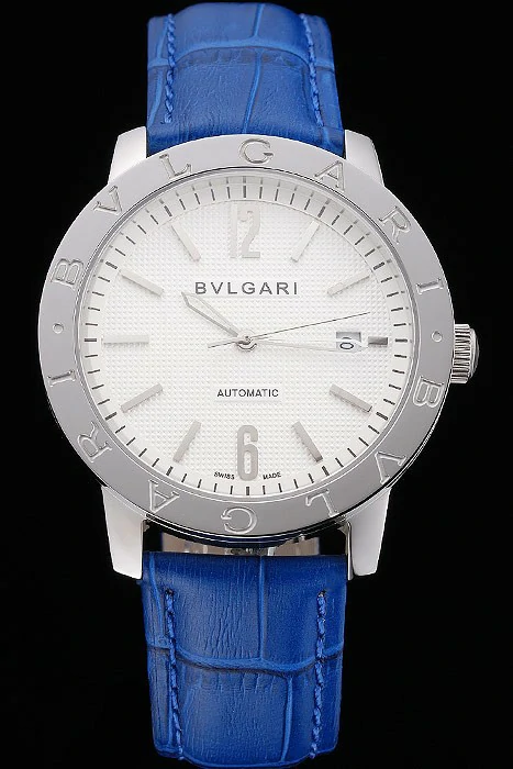 Bvlgari Novelties White Dial Silver Case Blue Leather Strap new121215