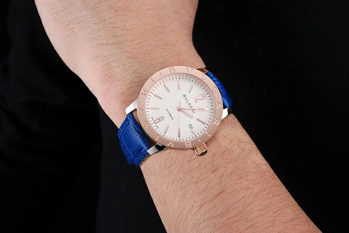 Bvlgari Novelties White Dial Gold Case Blue Leather Strap new121217