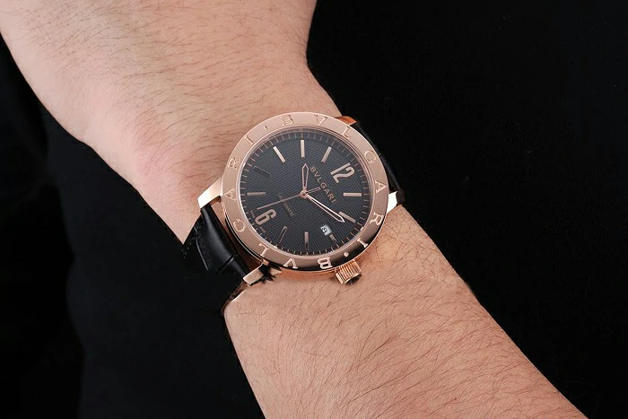 Bvlgari Novelties Black Dial Gold Case Black Leather Strap new121218