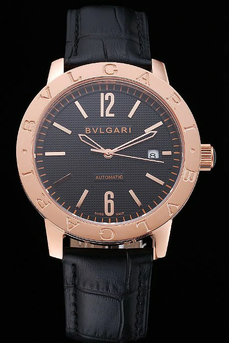 Bvlgari Novelties Black Dial Gold Case Black Leather Strap new121218