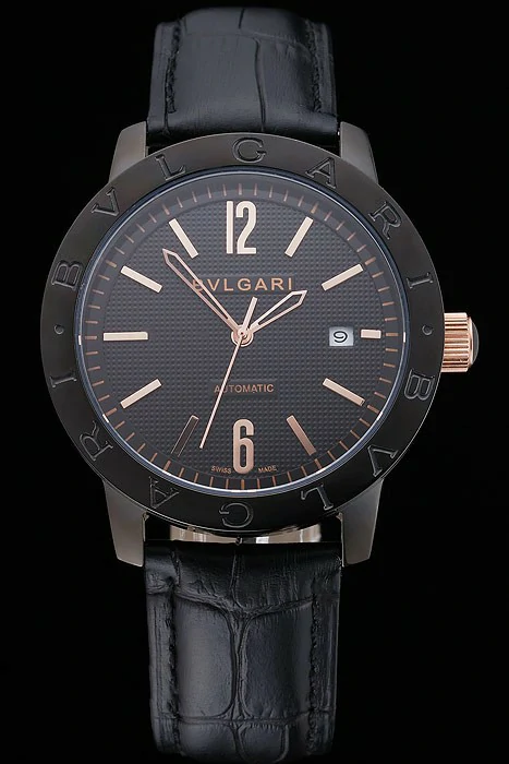 Bvlgari Novelties Black Dial Black Case Black Leather Strap new121219