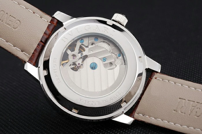 Bvlgari Tourbillon White Dial Silver Case Brown Leather Strap new121221