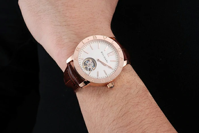 Bvlgari Tourbillon White Dial Gold Case Brown Leather Strap new121224