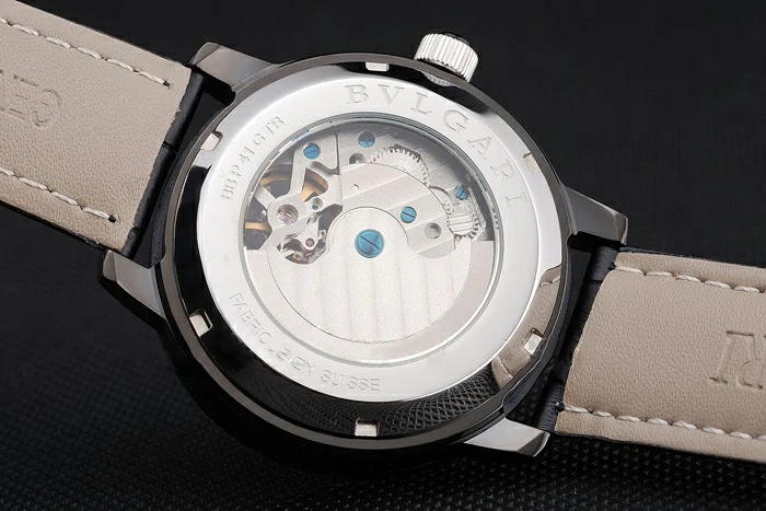 Bvlgari Tourbillon White Dial Black Case Black Leather Strap new121227