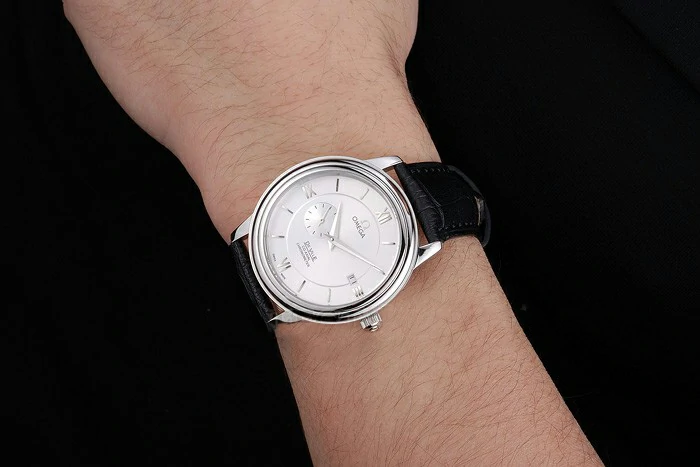 Omega De Ville Prstige Co Axial White Dial Silver Case Black Leather Strap Roman Numeral new121236