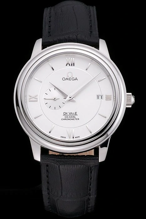 Omega De Ville Prstige Co Axial White Dial Silver Case Black Leather Strap Roman Numeral new121236