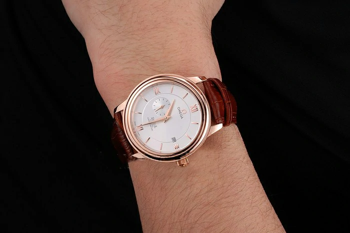 Omega De Ville Prestige Co Axial White Dial Rose Gold Case Brown Leather Strap Roman Numeral new121240
