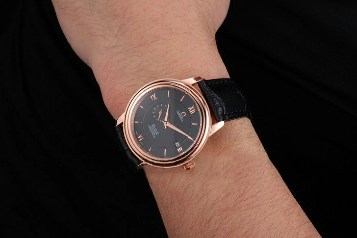 Omega De Ville Prestige Co Axial Black Dial Rose Gold Case Black Leather Strap Roman Numeral new121241