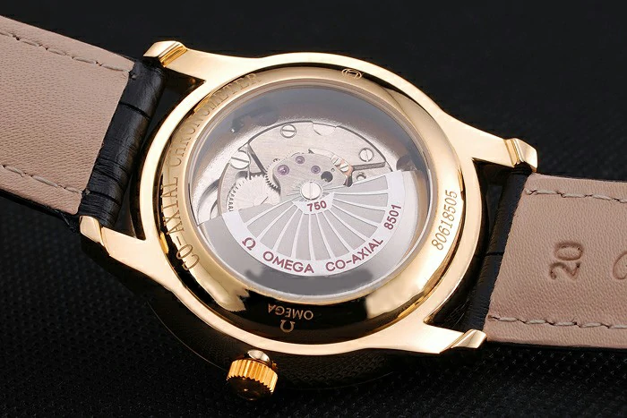Omega De Ville Prestige Co Axial Black Dial Gold Diamond Case Black Leather Strap Roman Numeral new121244