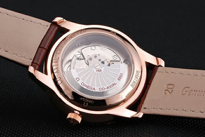 Omega De Ville Prestige Co Axial White Dial Rose Gold Diamond Case Brown Leather Strap Roman Numeral new121245