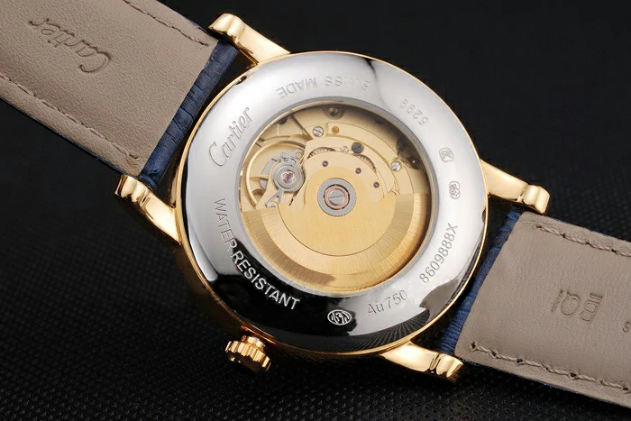 Cartier Rotonde Small Complication Blue Dial Gold Diamond Case Blue Leather Strap new121250