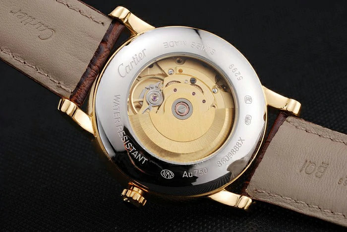 Cartier Rotonde Small Complication Brown Dial Gold Diamond Case Brown Leather Strap new121251