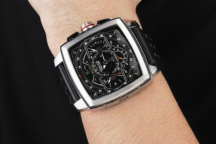 Tag Heuer Monaco Mikrograph Black Leather Strap Black Dial new121322