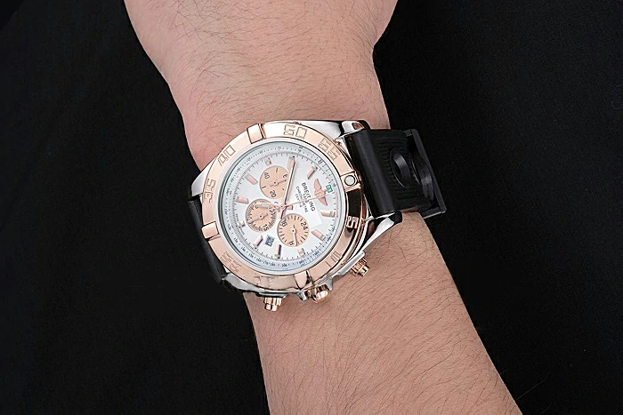 Breitling Chronomat White Dial Rose Gold Bezel And Subdials Stainless Steel Case Black Rubber Strap new121339
