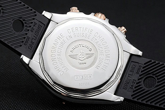 Breitling Chronomat Black Dial Rose Gold Bezel And Subdials Stainless Steel Case Black Rubber Strap new121340