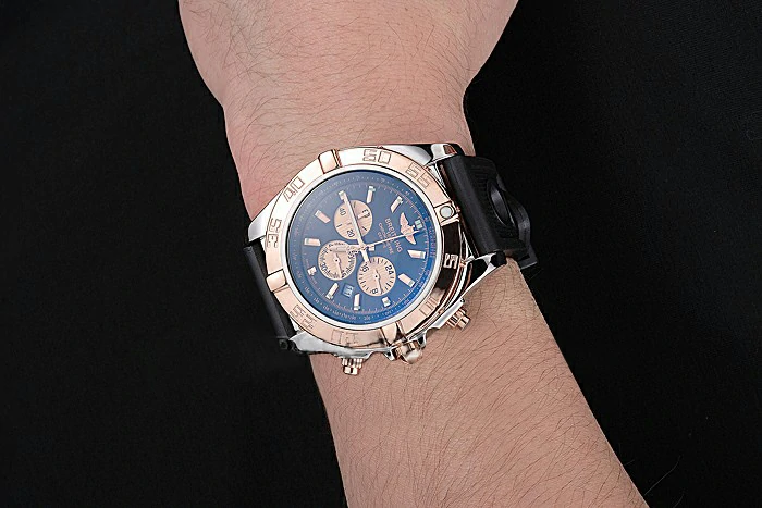 Breitling Chronomat Black Dial Rose Gold Bezel And Subdials Stainless Steel Case Black Rubber Strap new121340
