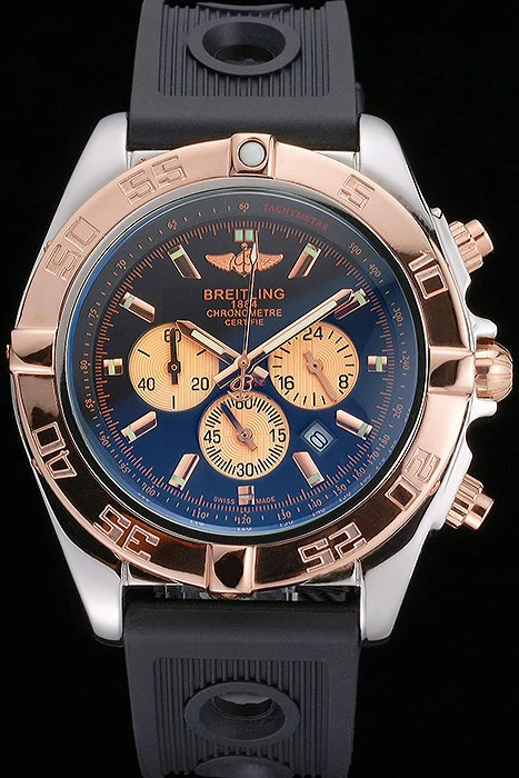 Breitling Chronomat Black Dial Rose Gold Bezel And Subdials Stainless Steel Case Black Rubber Strap new121340