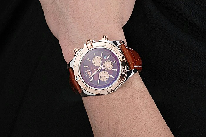 Breitling Chronomat Brown Dial Rose Gold Bezel And Subdials Stainless Steel Case Brown Leather Strap new121342
