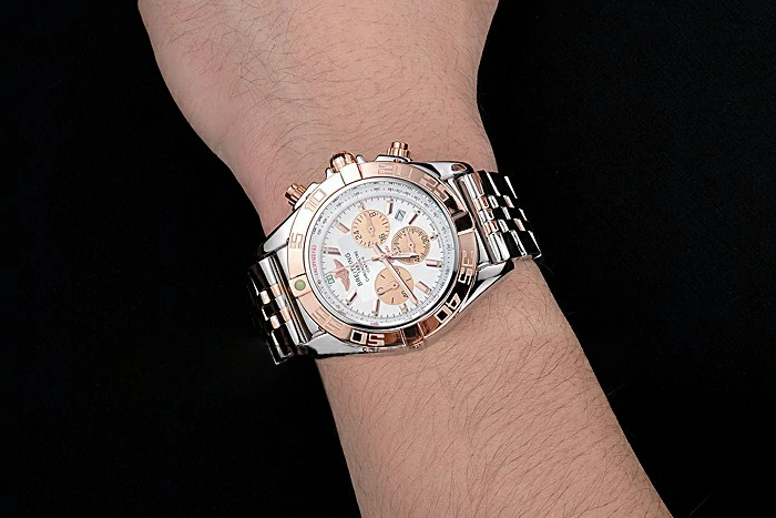 Breitling Chronomat White Dial Rose Gold Bezel And Subdials Stainless Steel Case Two Tone Bracelet new121343