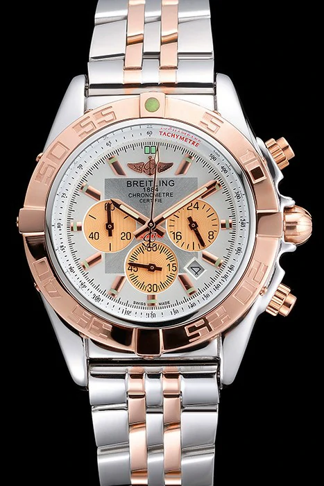 Breitling Chronomat White Dial Rose Gold Bezel And Subdials Stainless Steel Case Two Tone Bracelet new121343