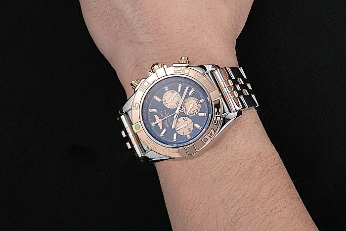 Breitling Chronomat Black Dial Rose Gold Bezel And Subdials Stainless Steel Case Two Tone Bracelet new121344