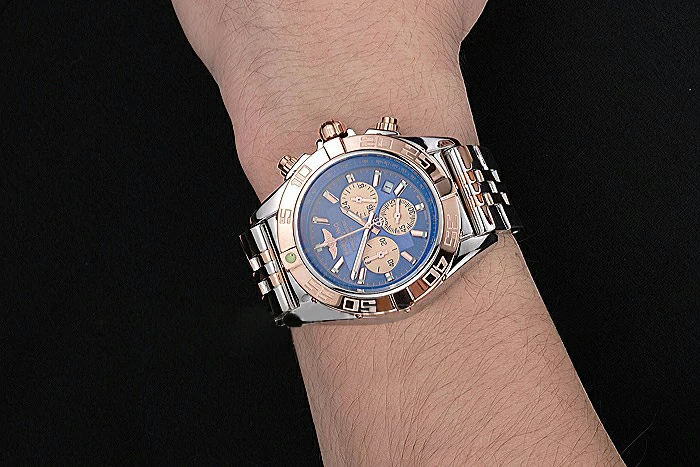Breitling Chronomat Blue Dial Rose Gold Bezel And Subdials Stainless Steel Case Two Tone Bracelet new121345