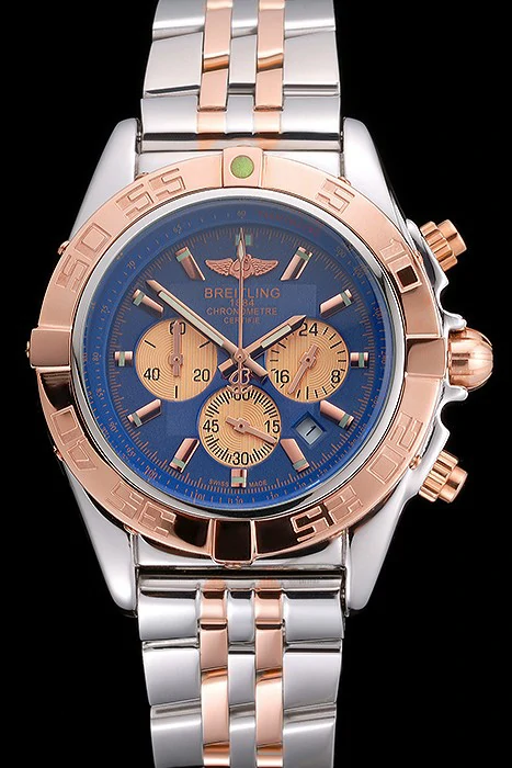 Breitling Chronomat Blue Dial Rose Gold Bezel And Subdials Stainless Steel Case Two Tone Bracelet new121345
