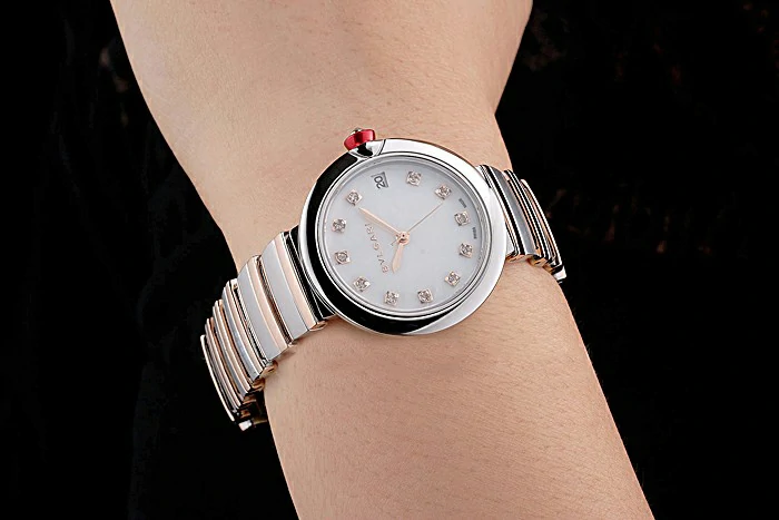 Bvlgari Lvcea White Dial Diamond Hour Markings Stainless Steel Case Two Tone Bracelet new121346