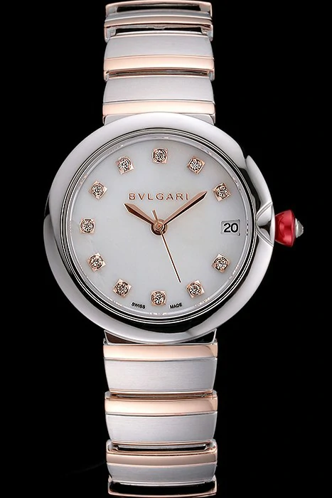 Bvlgari Lvcea White Dial Diamond Hour Markings Stainless Steel Case Two Tone Bracelet new121346