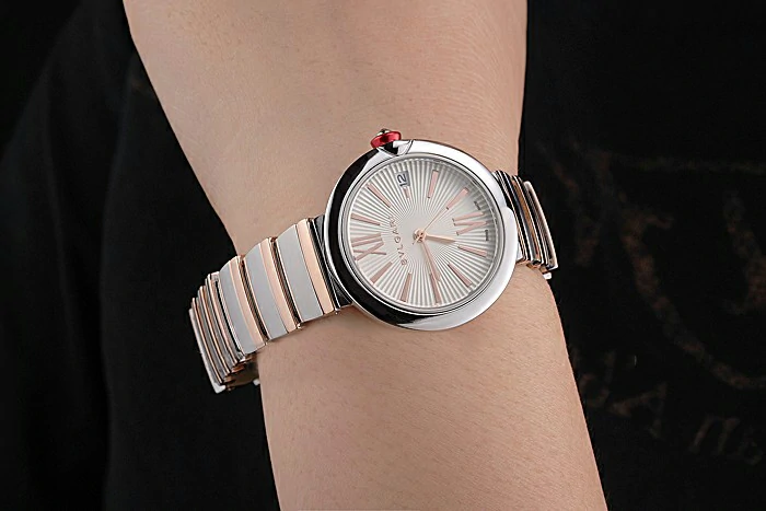 Bvlgari Lvcea White Dial Rose Gold Numerals Stainless Steel Case Two Tone Bracelet new121347