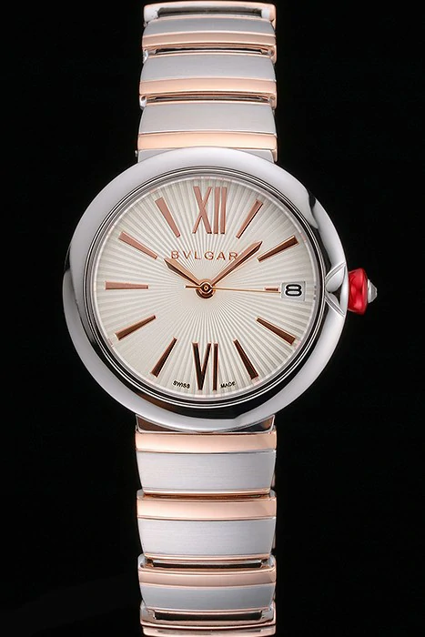 Bvlgari Lvcea White Dial Rose Gold Numerals Stainless Steel Case Two Tone Bracelet new121347