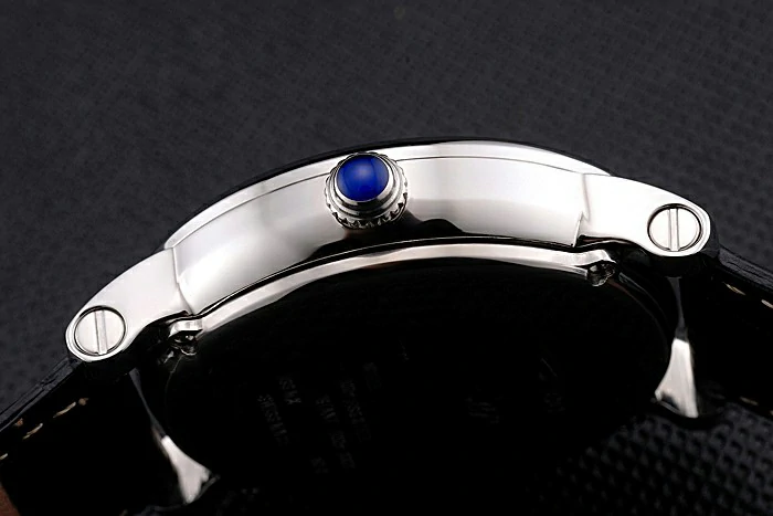 Cartier Rotonde Date White Dial Stainless Steel Case Black Leather Strap new121355