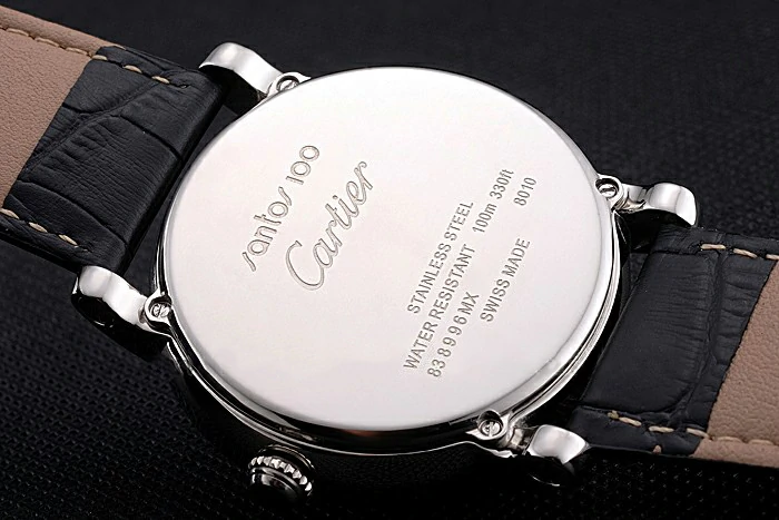 Cartier Rotonde Date Black Dial Stainless Steel Case Black Leather Strap new121356