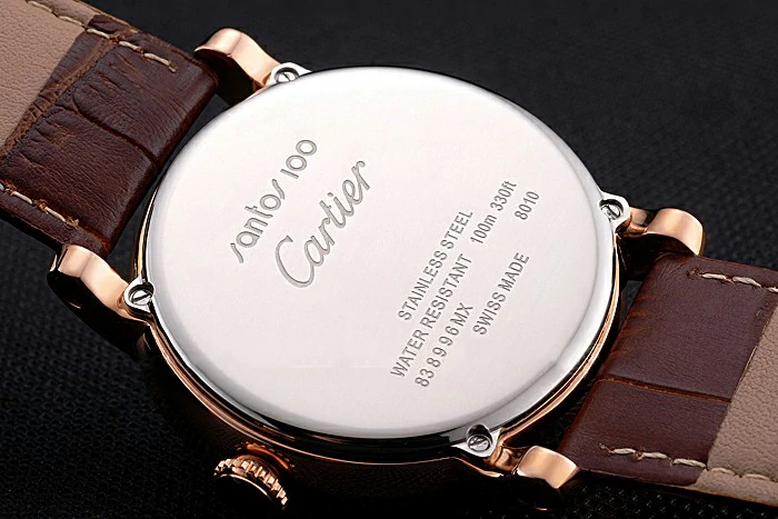 Cartier Rotonde Date Black Dial Rose Gold Case Brown Leather Strap new121358