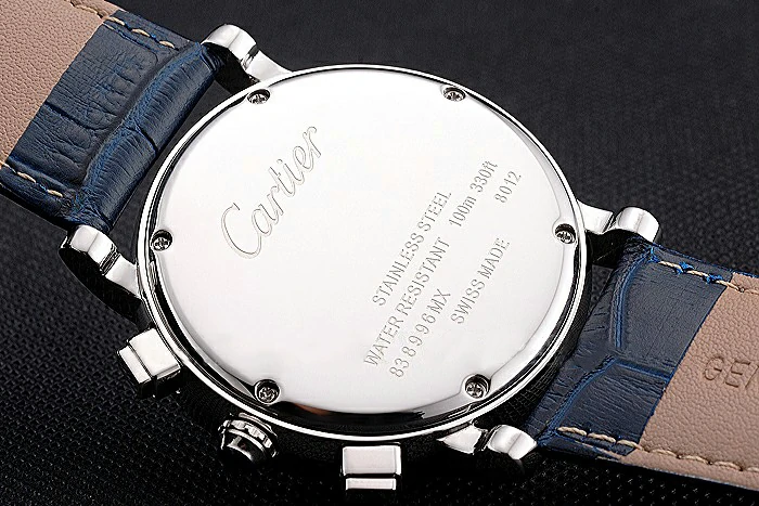Cartier Rotonde Chronograph Black And White Dial Stainless Steel Case Blue Leather Strap new121360