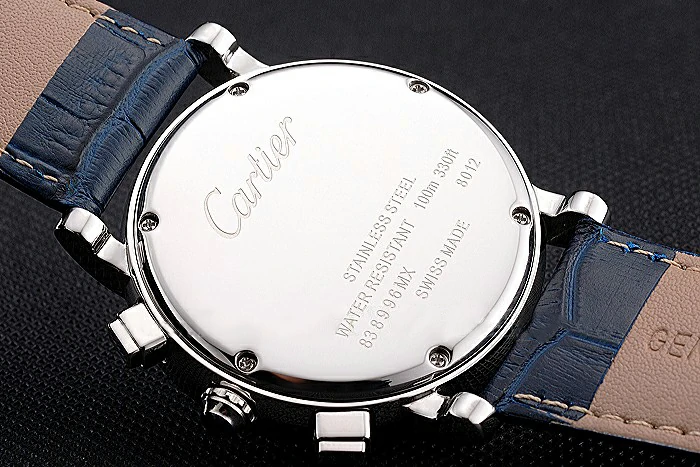 Cartier Rotonde Chronograph Black Dial Stainless Steel Case Blue Leather Strap new121361