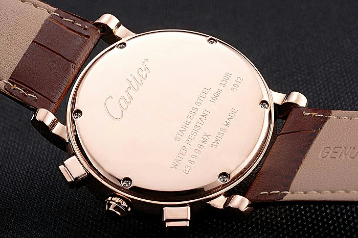 Cartier Rotonde Chronograph White Dial Rose Gold Case Brown Leather Strap new121362
