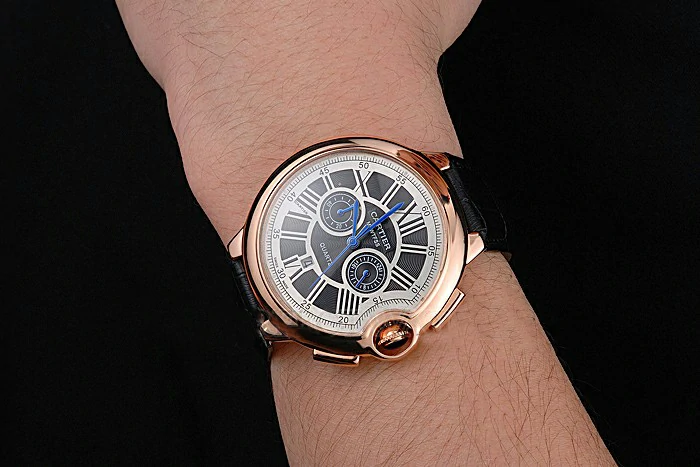 Cartier Ballon Bleu Black Dial Gold Case Black Leather Strap new121363
