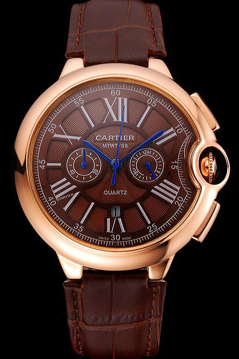 Cartier Ballon Bleu Brown Dial Gold Case Brown Leather Strap new121364