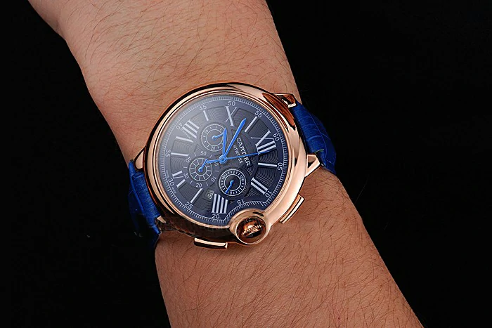 Cartier Ballon Bleu Blue Dial Gold Case Blue Leather Strap new121365