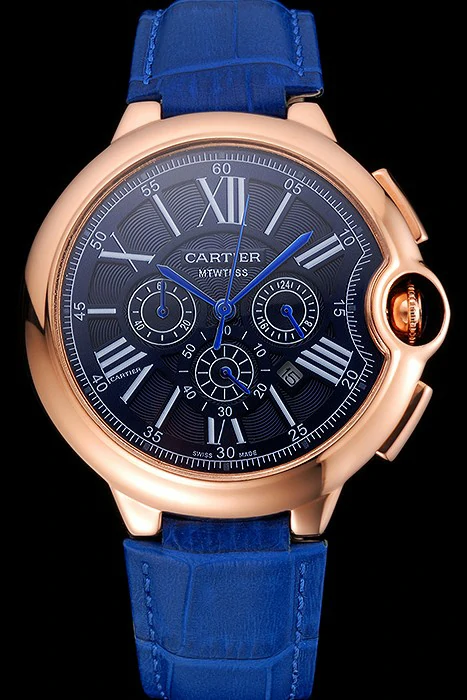 Cartier Ballon Bleu Blue Dial Gold Case Blue Leather Strap new121365