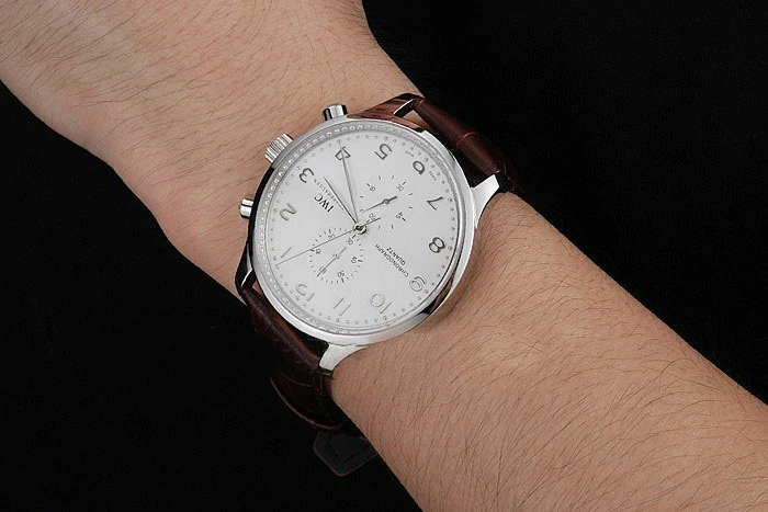 IWC Portugieser Chronograph White Dial Steel Hands And Numerals Stainless Steel Case Brown Leather Strap new121368