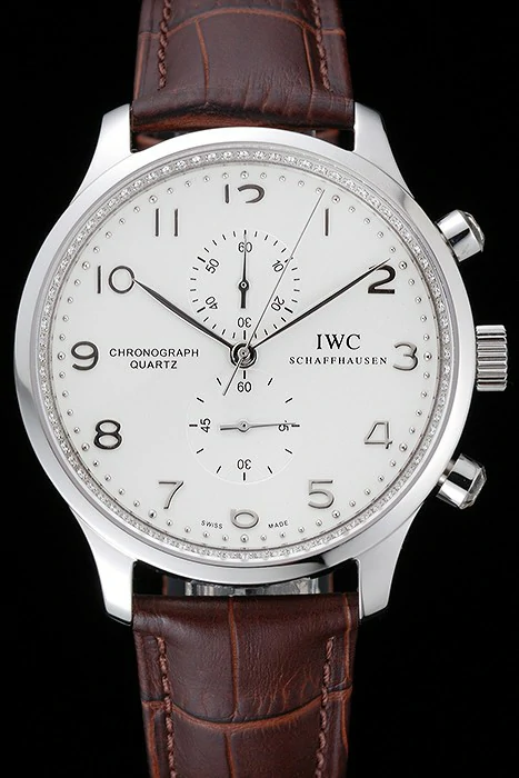 IWC Portugieser Chronograph White Dial Steel Hands And Numerals Stainless Steel Case Brown Leather Strap new121368