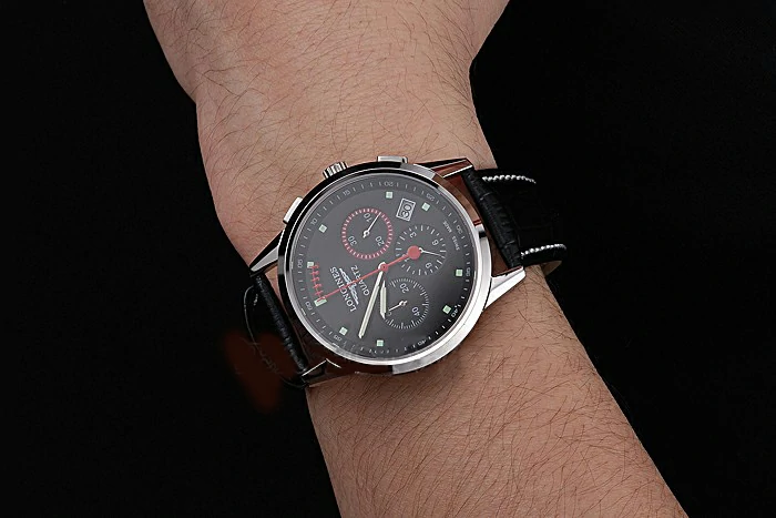 Longines Column Wheel Black Dial Silver Stainless Steel Case Black Leather Strap new121374