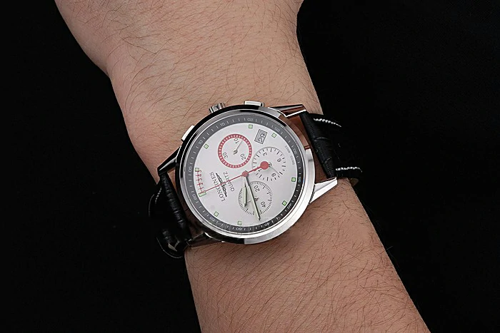 Longines Column Wheel White Dial Silver Stainless Steel Case Black Leather Strap new121376