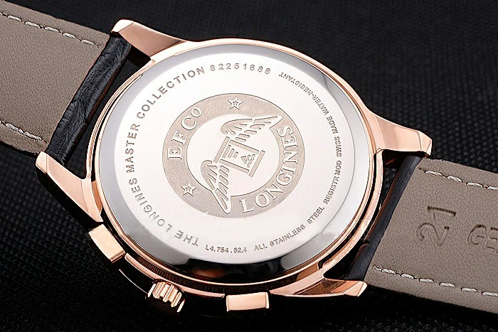 Longines Column Wheel Black Dial Gold Case Black Leather Strap new121378